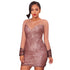 Celeste Bronze Sequins Nude Mesh Dress #Mini Dress #Bandage Dress #Bronze